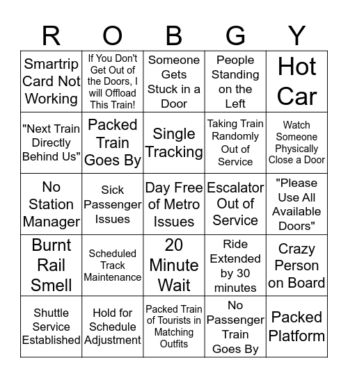 Metro Bingo Card