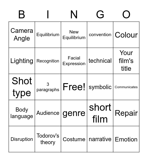 Treatment Bingo Card