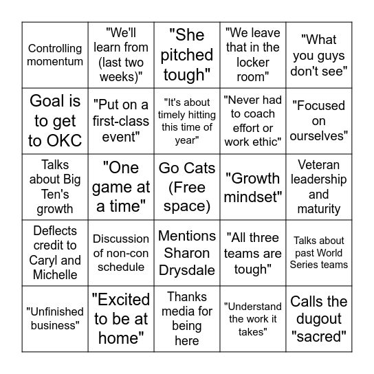 Drohan Press Conference Bingo Card