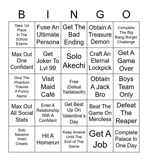 Persona 5 Bingo Card