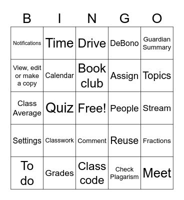 Google Classroom Bingo Card