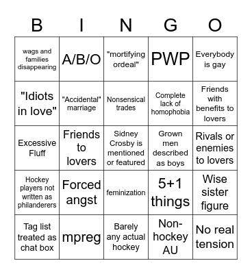 Hockey RPF Bingo Card