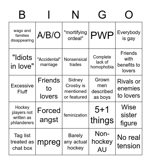 Hockey RPF Bingo Card