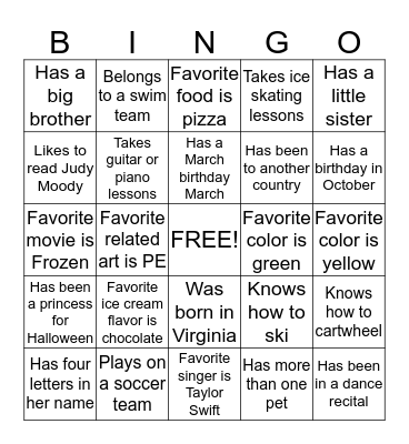 Brownie Troop 3836 Fun Facts Bingo Card