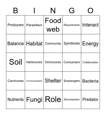 Ecosystem Vocabulary Bingo Card