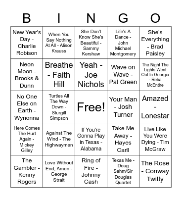 Country Bingo Card