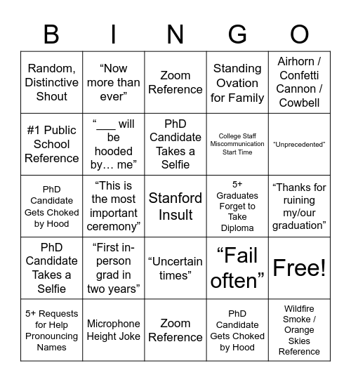 GRADUATION Bingo Card