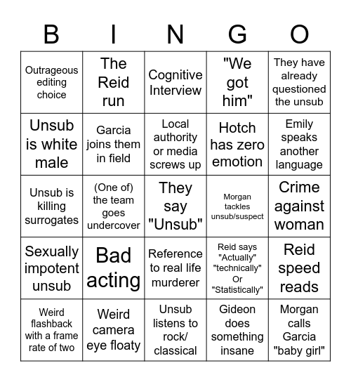 Criminal Minds bingo Card