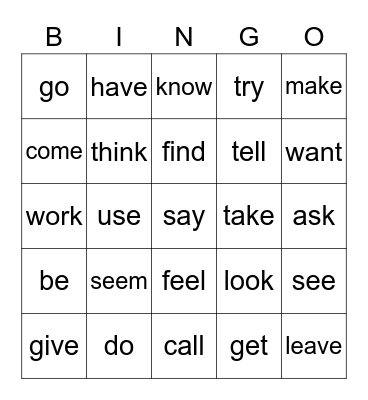 Basic Verbs to know Bingo Card