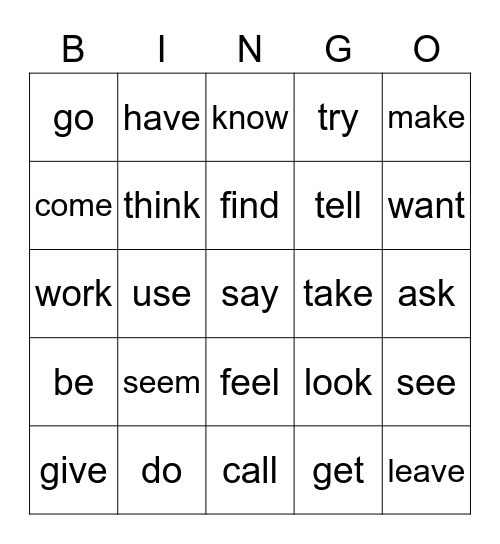 Basic Verbs to know Bingo Card