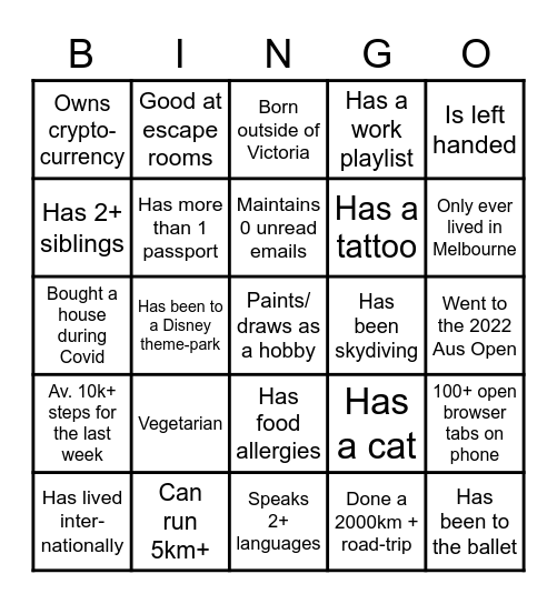 P&C Bingo Card