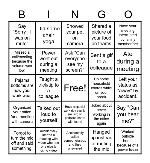 Investigator's Bingo Card