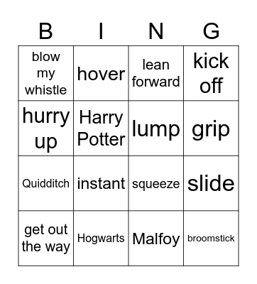 Harry Porter words Bingo Card