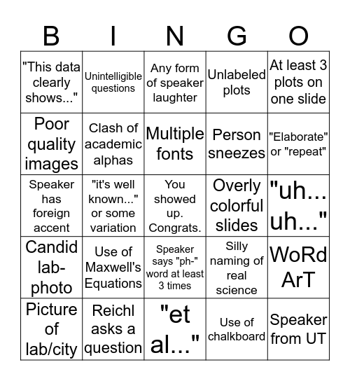 Seminar Bingo Card