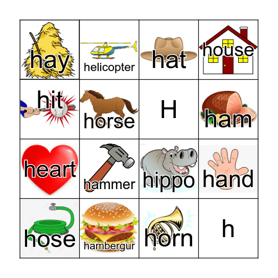Letter  Hh Bingo Card