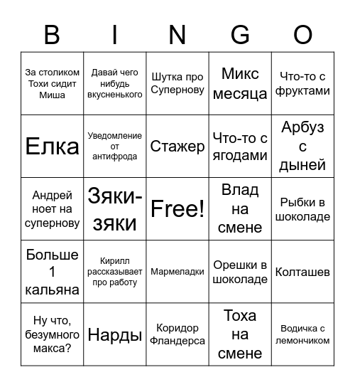 Кальянка-бинго Bingo Card
