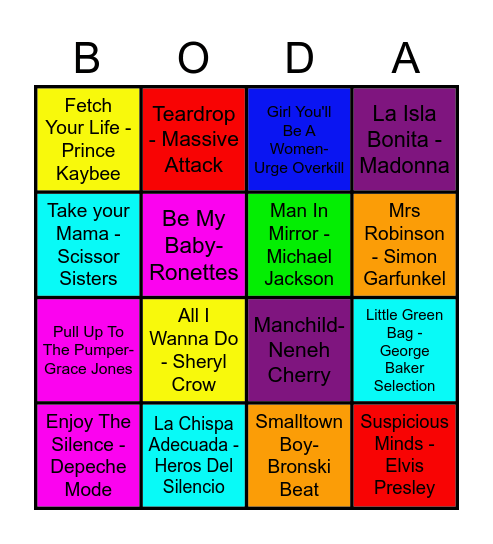 BODA Bingo Card