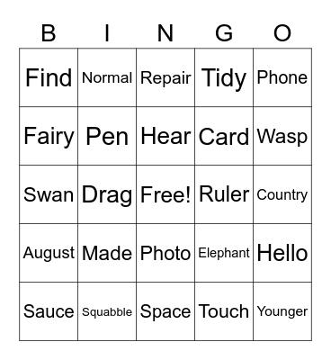Spelling Recap Bingo Card