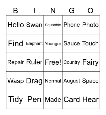 Spelling Recap Bingo Card