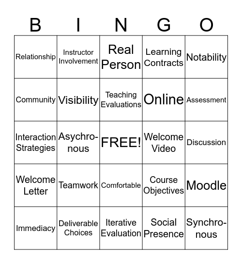 Building Community in an Online Course Bingo Card