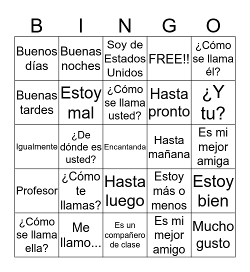 Saludos Bingo Card