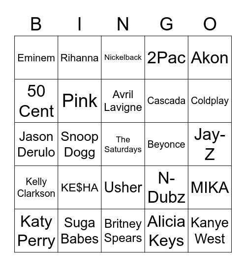 Y2K SINGERS Bingo Card