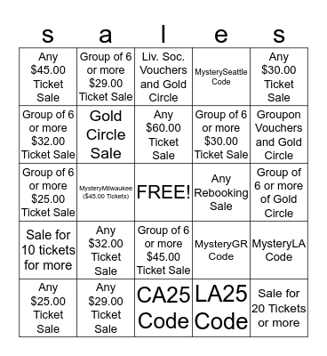 Public Sales Bingo Card