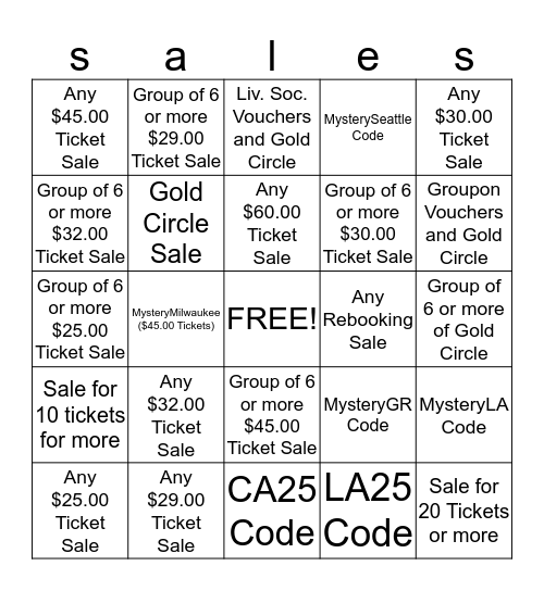 Public Sales Bingo Card