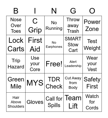 Safety Bingo Card