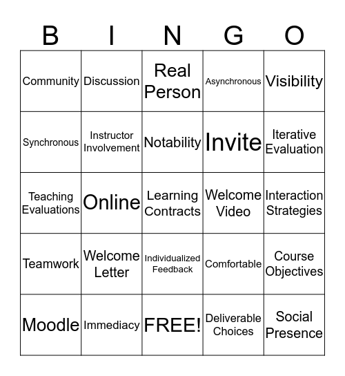 Building Community in an Online Course Bingo Card