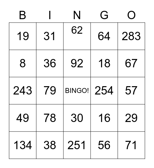 Number Bingo 0-200 Bingo Card