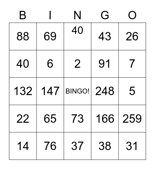 Number Bingo 0-200 Bingo Card