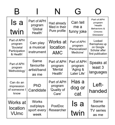 APH Junified Bingo Card