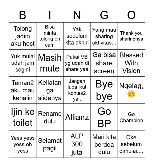 BWV Bingo Card
