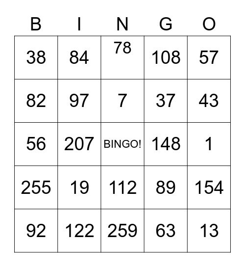 Number Bingo 0-200 Bingo Card