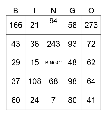 Number Bingo 0-200 Bingo Card