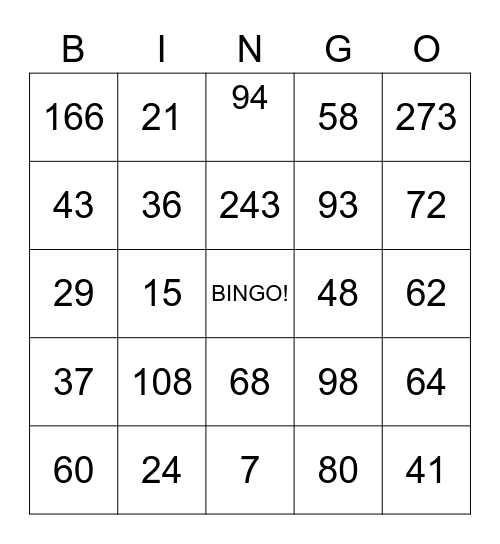 Number Bingo 0-200 Bingo Card