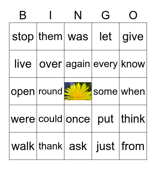 Dolch 1st Bingo Card