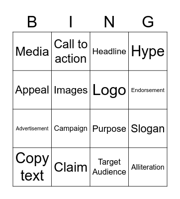 Advertising Bingo Card