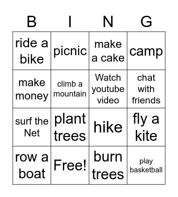 Activity Bingo Card