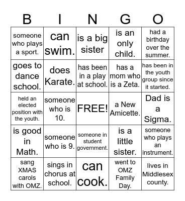 Amicette BINGO!!!!! Bingo Card