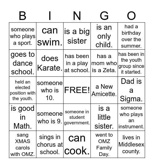 Amicette BINGO!!!!! Bingo Card