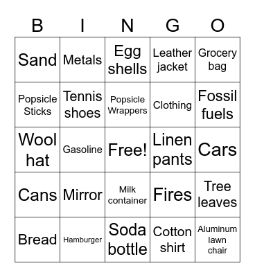 Pollution Bingo Card