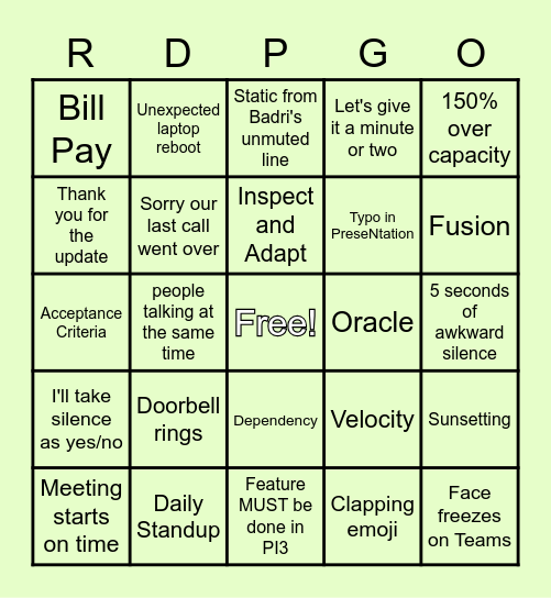 PI3 Game Changer Bingo Card