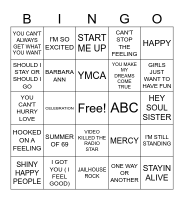 ELKS- HAPPY SONGS COVER Bingo Card