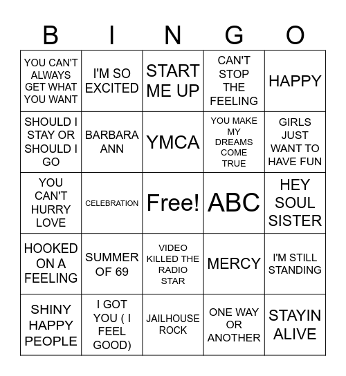 ELKS- HAPPY SONGS COVER Bingo Card
