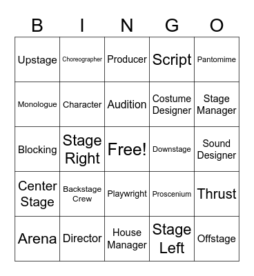 Semester Theatre Vocabulary Bingo Card