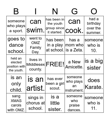 Amicette BINGO!!!!! Bingo Card
