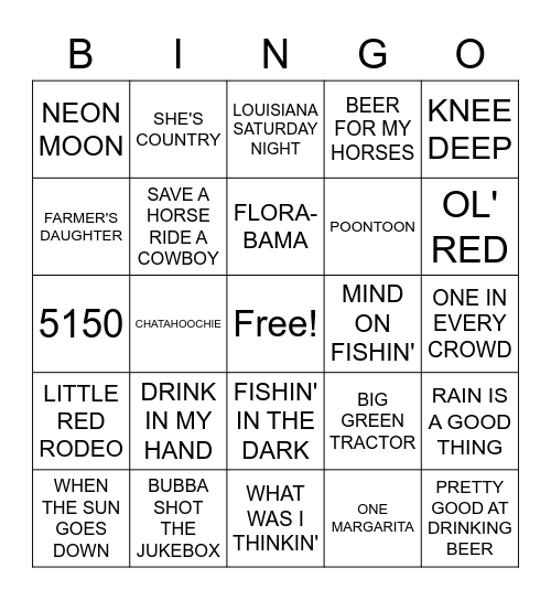 COUNTRY PARTY Bingo Card