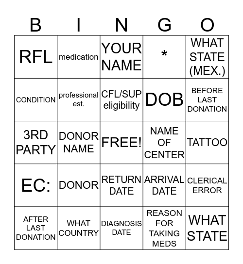 BS400 Bingo Card